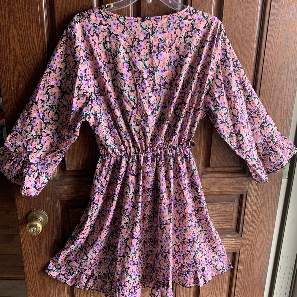 NWT Nasty Gal pink floral frilly faux wrap dress - Picture 14 of 16